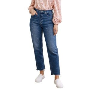 Wild Fable Super High Rise Rhinestone Straight Jeans  Medium Wash Denim Size 6